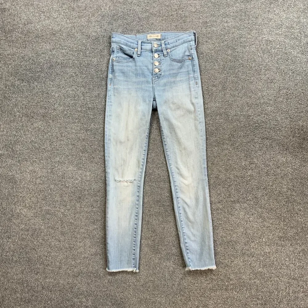 Madewell Jeans Women 23 Blue High Rise Skinny Exposed Buttons Raw Hem Distressed
